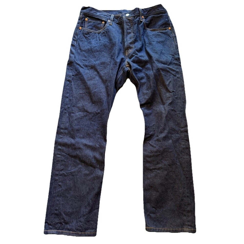 Levis 501 Premium Selvedge Denim Jeans Mens 33x28.5 Blue Button Fly Dark Wash